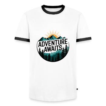 Adventure Awaits – Bergpanorama - Männer Kontrast-T-Shirt - Weiß/Schwarz - Vorne - AI Model Female 172 light (172cm) & AI Model Male 178 dark (178cm)