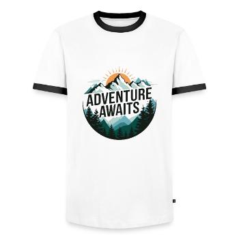 Adventure Awaits – Bergpanorama - Männer Kontrast-T-Shirt - Weiß/Schwarz - Vorne - AI Model Female 172 light (172cm) & AI Model Male 178 dark (178cm)
