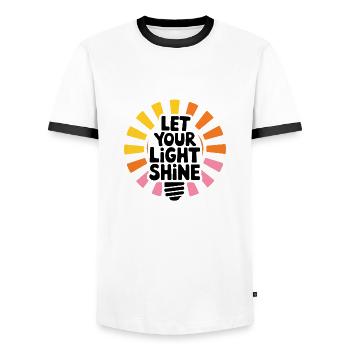 Let Your Light Shine – Glowing Light Bulb - Men's Ringer Shirt - white/black - Front - AI Model Female 172 light (172cm) & AI Model Male 178 dark (178cm)