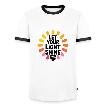 Let Your Light Shine – Glowing Light Bulb - Men's Ringer Shirt - white/black - Front - AI Model Female 172 light (172cm) & AI Model Male 178 dark (178cm)