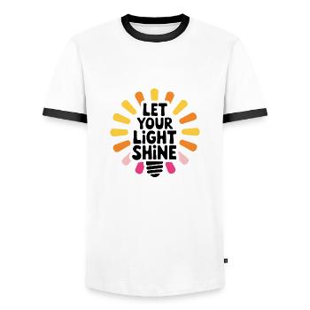 Let Your Light Shine – Leuchtende Glühbirne - Männer Kontrast-T-Shirt - Weiß/Schwarz - Vorne - AI Model Female 172 light (172cm) & AI Model Male 178 dark (178cm)