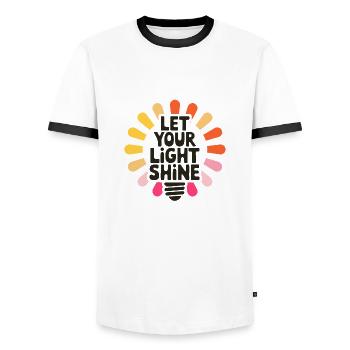 Let Your Light Shine – Glowing Light Bulb - Men's Ringer Shirt - white/black - Front - AI Model Female 172 light (172cm) & AI Model Male 178 dark (178cm)