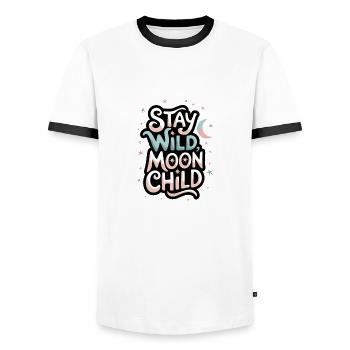 « Reste sauvage, enfant de la lune - Lune et étoiles » - T-shirt contrasté Homme - blanc/noir - Devant - AI Model Female 172 light (172cm) & AI Model Male 178 dark (178cm)