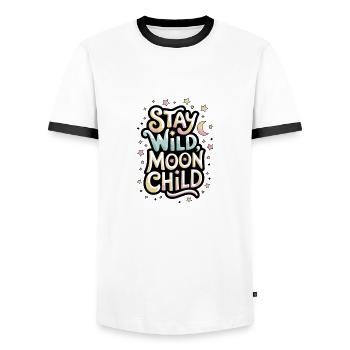 « Reste sauvage, enfant de la lune - Lune et étoiles » - T-shirt contrasté Homme - blanc/noir - Devant - AI Model Female 172 light (172cm) & AI Model Male 178 dark (178cm)
