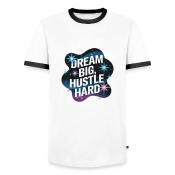 Dream Big, Hustle Hard – Night Sky - Men's Ringer Shirt - white/black - Front - AI Model Female 172 light (172cm) & AI Model Male 178 dark (178cm)