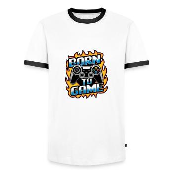 Born to Game – Manette de jeu - T-shirt contrasté Homme - blanc/noir - Devant - AI Model Female 172 light (172cm) & AI Model Male 178 dark (178cm)