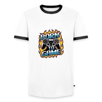 Born to Game – Manette de jeu - T-shirt contrasté Homme - blanc/noir - Devant - AI Model Female 172 light (172cm) & AI Model Male 178 dark (178cm)