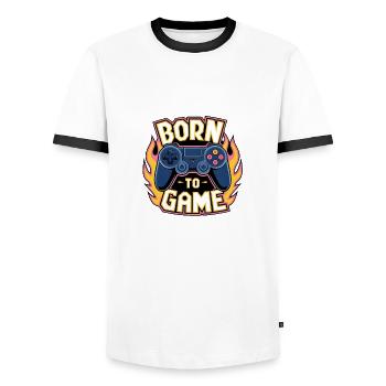 Born to Game – Manette de jeu - T-shirt contrasté Homme - blanc/noir - Devant - AI Model Female 172 light (172cm) & AI Model Male 178 dark (178cm)