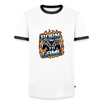 Born to Game – Manette de jeu - T-shirt contrasté Homme - blanc/noir - Devant - AI Model Female 172 light (172cm) & AI Model Male 178 dark (178cm)