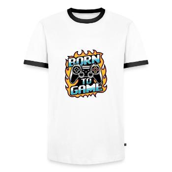 Born to Game – Manette de jeu - T-shirt contrasté Homme - blanc/noir - Devant - AI Model Female 172 light (172cm) & AI Model Male 178 dark (178cm)