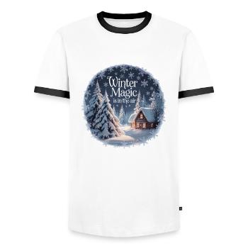 Winter Magic is in the Air – Winter Landscape - Men's Ringer Shirt - white/black - Front - AI Model Female 172 light (172cm) & AI Model Male 178 dark (178cm)
