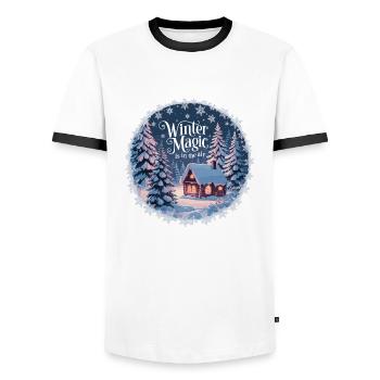 Winter Magic is in the Air – Winter Landscape - Men's Ringer Shirt - white/black - Front - AI Model Female 172 light (172cm) & AI Model Male 178 dark (178cm)