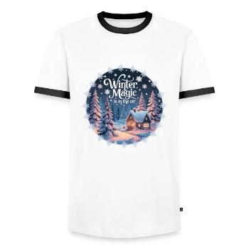 Winter Magic is in the Air – Winter Landscape - Men's Ringer Shirt - white/black - Front - AI Model Female 172 light (172cm) & AI Model Male 178 dark (178cm)