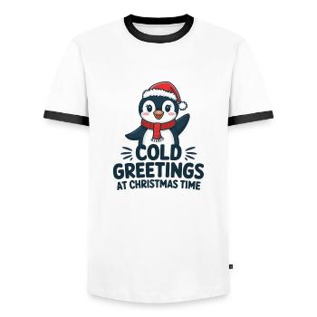 Salutations sympas au moment de Noël – Penguin - T-shirt contrasté Homme - blanc/noir - Devant - AI Model Female 172 light (172cm) & AI Model Male 178 dark (178cm)