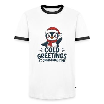 Salutations sympas au moment de Noël – Penguin - T-shirt contrasté Homme - blanc/noir - Devant - AI Model Female 172 light (172cm) & AI Model Male 178 dark (178cm)