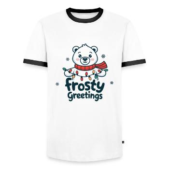 Frostige Grüße – Eisbär mit Lichterkette - Männer Kontrast-T-Shirt - Weiß/Schwarz - Vorne - AI Model Female 172 light (172cm) & AI Model Male 178 dark (178cm)