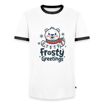 Frostige Grüße – Eisbär mit Lichterkette - Männer Kontrast-T-Shirt - Weiß/Schwarz - Vorne - AI Model Female 172 light (172cm) & AI Model Male 178 dark (178cm)