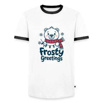 Frostige Grüße – Eisbär mit Lichterkette - Männer Kontrast-T-Shirt - Weiß/Schwarz - Vorne - AI Model Female 172 light (172cm) & AI Model Male 178 dark (178cm)