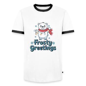 Frostige Grüße – Eisbär mit Lichterkette - Männer Kontrast-T-Shirt - Weiß/Schwarz - Vorne - AI Model Female 172 light (172cm) & AI Model Male 178 dark (178cm)