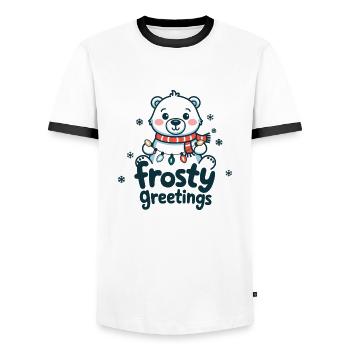 Frostige Grüße – Eisbär mit Lichterkette - Männer Kontrast-T-Shirt - Weiß/Schwarz - Vorne - AI Model Female 172 light (172cm) & AI Model Male 178 dark (178cm)