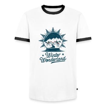 Winter Wonderland – Snow Globe with Village - Men's Ringer Shirt - white/black - Front - AI Model Female 172 light (172cm) & AI Model Male 178 dark (178cm)