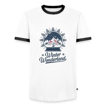 Winter Wonderland – Snow Globe with Village - Men's Ringer Shirt - white/black - Front - AI Model Female 172 light (172cm) & AI Model Male 178 dark (178cm)
