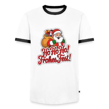 Santa Claus – Ho Ho Ho! Merry Christmas - Men's Ringer Shirt - white/black - Front - AI Model Female 172 light (172cm) & AI Model Male 178 dark (178cm)