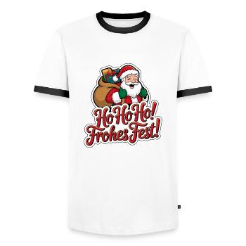 Santa Claus – Ho Ho Ho! Merry Christmas - Men's Ringer Shirt - white/black - Front - AI Model Female 172 light (172cm) & AI Model Male 178 dark (178cm)
