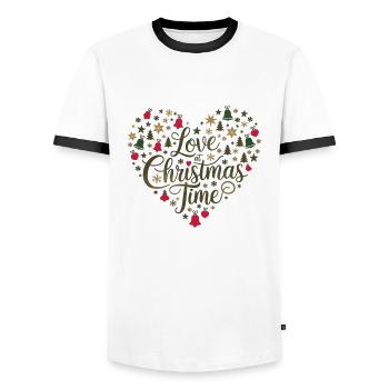 Love for the Christmas season – heart of motifs - Men's Ringer Shirt - white/black - Front - AI Model Female 172 light (172cm) & AI Model Male 178 dark (178cm)