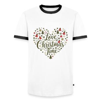 Love for the Christmas season – heart of motifs - Men's Ringer Shirt - white/black - Front - AI Model Female 172 light (172cm) & AI Model Male 178 dark (178cm)