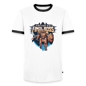I'm the FinalBoss – Mächtiger Charakter - Männer Kontrast-T-Shirt - Weiß/Schwarz - Vorne - AI Model Female 172 light (172cm) & AI Model Male 178 dark (178cm)