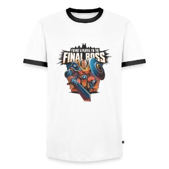 I'm the FinalBoss – Mächtiger Charakter - Männer Kontrast-T-Shirt - Weiß/Schwarz - Vorne - AI Model Female 172 light (172cm) & AI Model Male 178 dark (178cm)