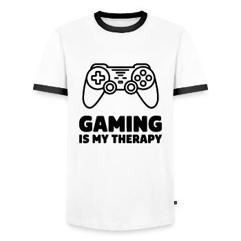 Gaming is my Therapy – Minimalistischer Controller - Männer Kontrast-T-Shirt - Weiß/Schwarz - Vorne - AI Model Female 172 light (172cm) & AI Model Male 178 dark (178cm)