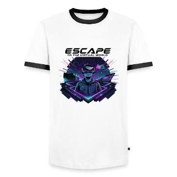 Escape to the Virtual World – Future VR-Design - Männer Kontrast-T-Shirt - Weiß/Schwarz - Vorne - AI Model Female 172 light (172cm) & AI Model Male 178 dark (178cm)