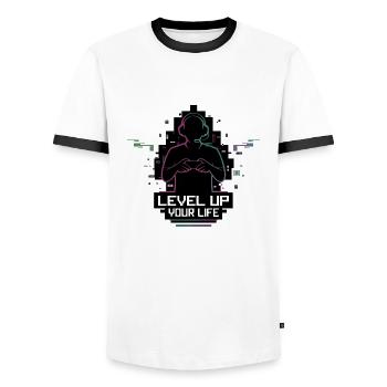 Améliorez votre vie Silhouette de joueur - T-shirt contrasté Homme - blanc/noir - Devant - AI Model Female 172 light (172cm) & AI Model Male 178 dark (178cm)