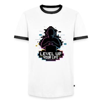 Améliorez votre vie Silhouette de joueur - T-shirt contrasté Homme - blanc/noir - Devant - AI Model Female 172 light (172cm) & AI Model Male 178 dark (178cm)