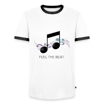 Feel the Beat – Clé abstraite - T-shirt contrasté Homme - blanc/noir - Devant - AI Model Female 172 light (172cm) & AI Model Male 178 dark (178cm)