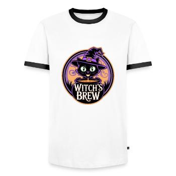Witch's Brew – Mystic Witch Cat - Men's Ringer Shirt - white/black - Front - AI Model Female 172 light (172cm) & AI Model Male 178 dark (178cm)