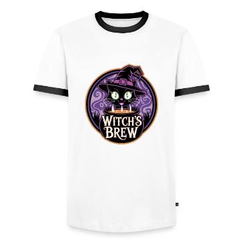 Witch's Brew – Mystic Witch Cat - Men's Ringer Shirt - white/black - Front - AI Model Female 172 light (172cm) & AI Model Male 178 dark (178cm)