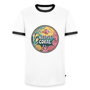 Keep It Coral – Saving Coral Reef, Marine Conservation - Men's Ringer Shirt - white/black - Front - AI Model Female 172 light (172cm) & AI Model Male 178 dark (178cm)