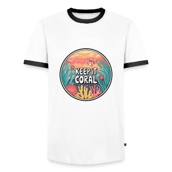 Keep It Coral – Saving Coral Reef, Marine Conservation - Men's Ringer Shirt - white/black - Front - AI Model Female 172 light (172cm) & AI Model Male 178 dark (178cm)