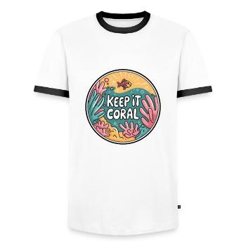 Keep It Coral – Saving Coral Reef, Marine Conservation - Men's Ringer Shirt - white/black - Front - AI Model Female 172 light (172cm) & AI Model Male 178 dark (178cm)