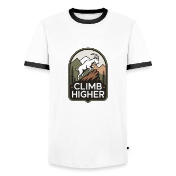Climb Higher – Motif extérieur de la chèvre de montagne - T-shirt contrasté Homme - blanc/noir - Devant - AI Model Female 172 light (172cm) & AI Model Male 178 dark (178cm)