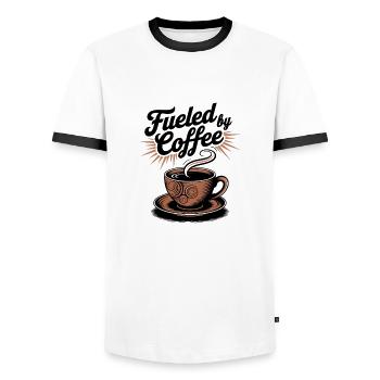 Fueled by Coffee – Coffee Lover Motif - Men's Ringer Shirt - white/black - Front - AI Model Female 172 light (172cm) & AI Model Male 178 dark (178cm)
