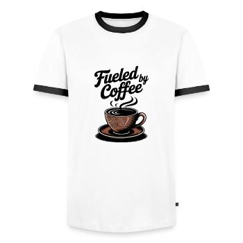 Fueled by Coffee – Coffee Lover Motif - Men's Ringer Shirt - white/black - Front - AI Model Female 172 light (172cm) & AI Model Male 178 dark (178cm)