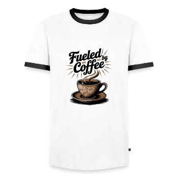 Fueled by Coffee – Coffee Lover Motif - Men's Ringer Shirt - white/black - Front - AI Model Female 172 light (172cm) & AI Model Male 178 dark (178cm)