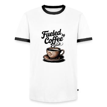 Fueled by Coffee – Coffee Lover Motif - Men's Ringer Shirt - white/black - Front - AI Model Female 172 light (172cm) & AI Model Male 178 dark (178cm)