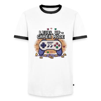 Montée de niveau – Mode joueur - T-shirt contrasté Homme - blanc/noir - Devant - AI Model Female 172 light (172cm) & AI Model Male 178 dark (178cm)