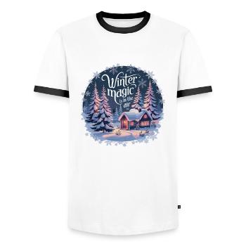 Winter Magic is in the Air – Winter Landscape - Men's Ringer Shirt - white/black - Front - AI Model Female 172 light (172cm) & AI Model Male 178 dark (178cm)