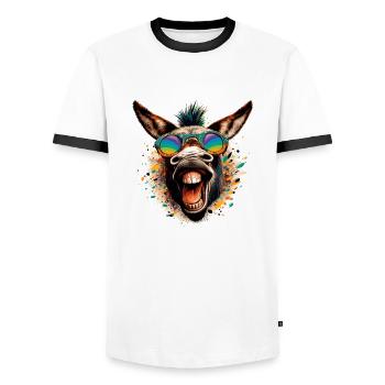 ASS CRAZY HORSE COLORFUL HIPPIE GRASS PARTY DONKEY - Men's Ringer Shirt - white/black - Front - AI Model Female 172 light (172cm) & AI Model Male 178 dark (178cm)